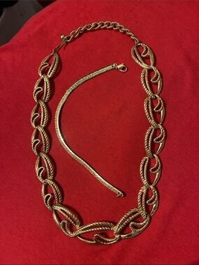 Gold Rope Link Statement Necklace with gold tone bracelet. - Women Jewelry